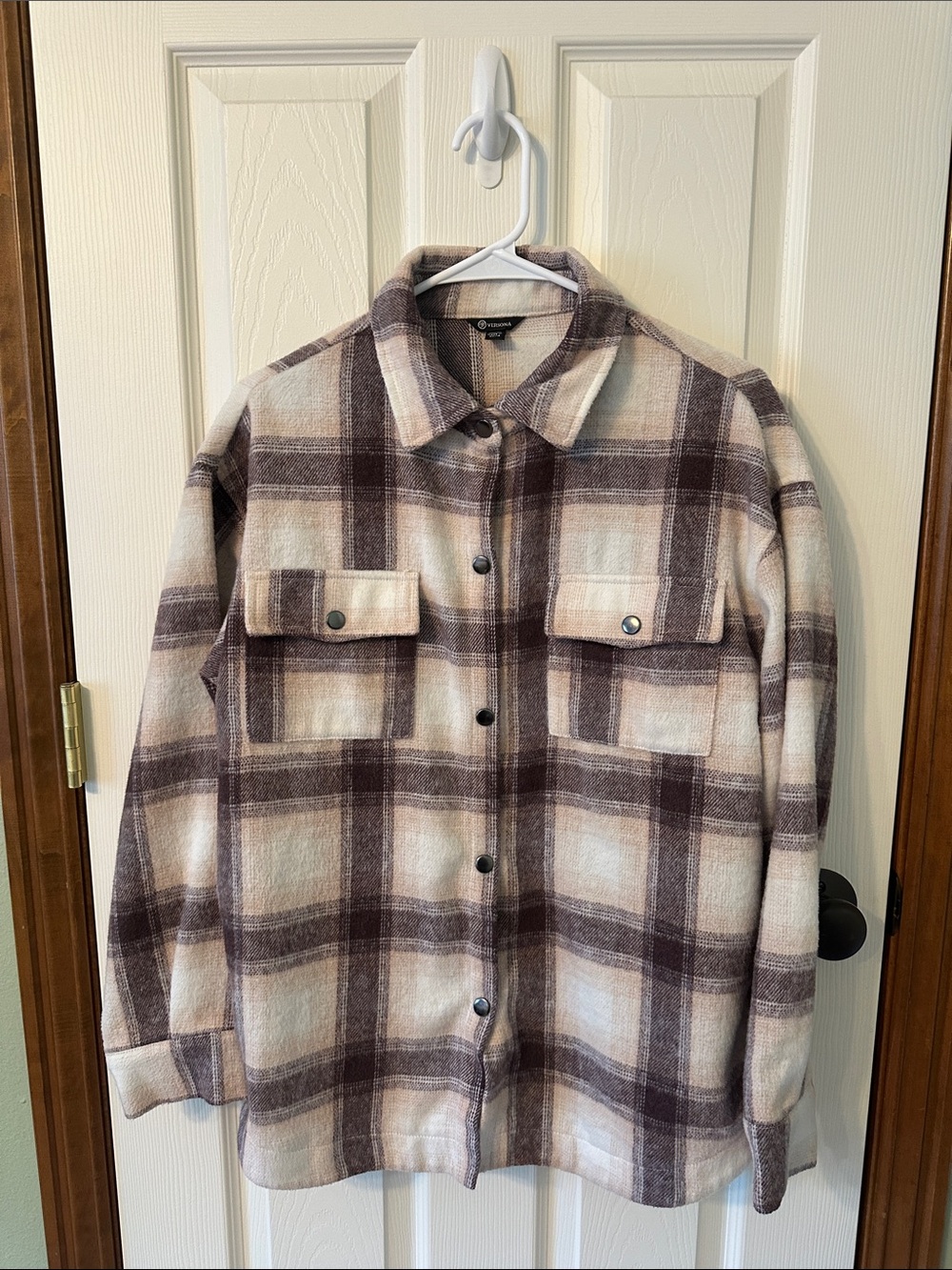Versona Taupe & Cream Plaid Utility Shacket